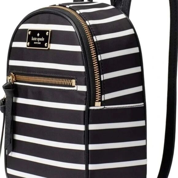 Kate Spade Wilson Road Mini Bradley French Stripe Nylon Backpack Black White New - Picture 3 of 9